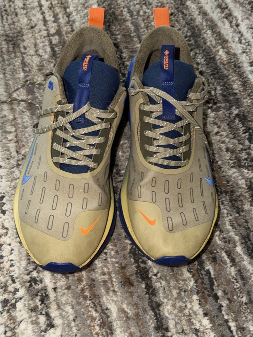 Nike Men’s Olive and Navy Athletic Sneakers with Orange Accents